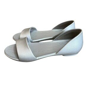 CROCS Lina Dorsay Sandals Flat Silver Metallic Comfort Shoes Womens 6
